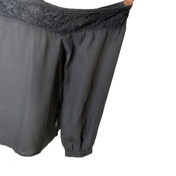 paper crane off shoulder blouse Top chiffon black sz m long sleeve - Picture 9 of 12